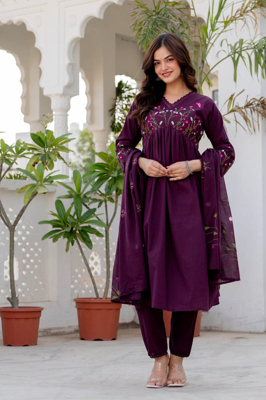 Embroidered Anarkali Kurta Set with Pant & Dupatta