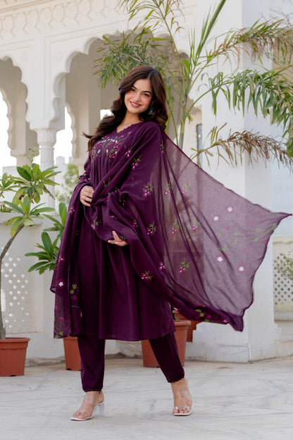 Embroidered Anarkali Kurta Set with Pant & Dupatta