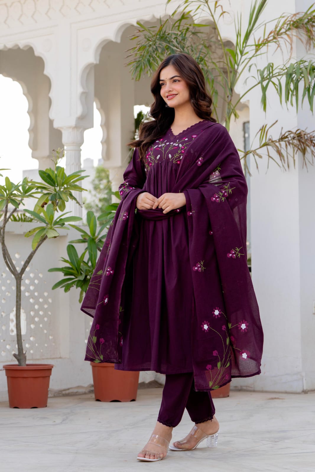 Embroidered Anarkali Kurta Set with Pant & Dupatta