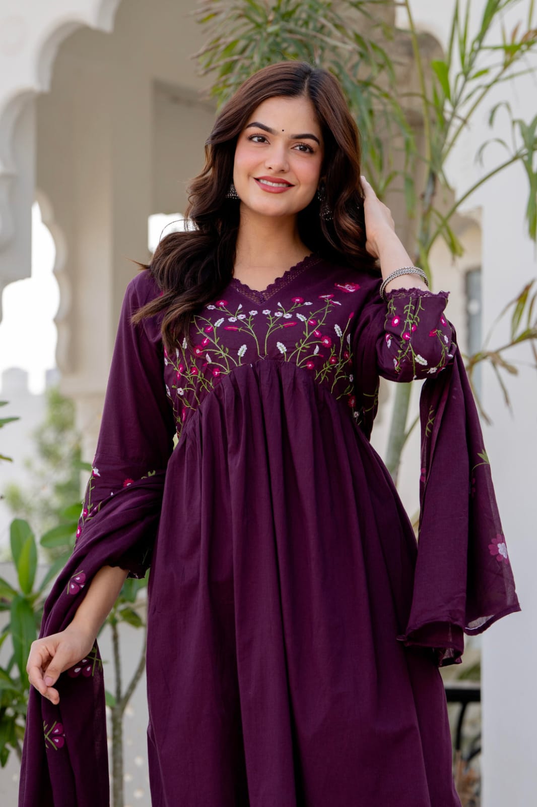 Embroidered Anarkali Kurta Set with Pant & Dupatta