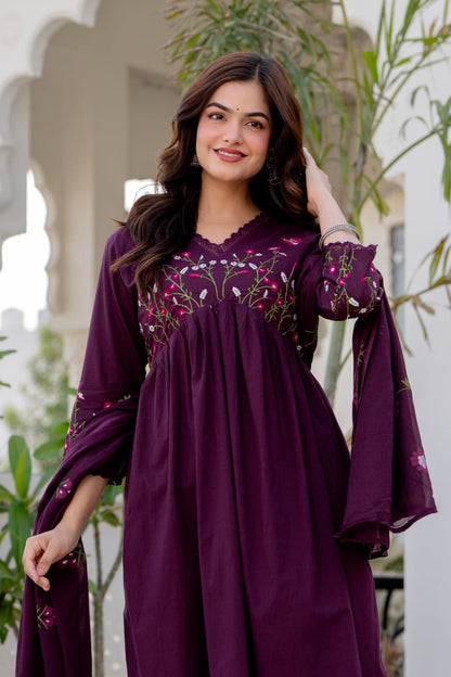 Embroidered Anarkali Kurta Set with Pant & Dupatta