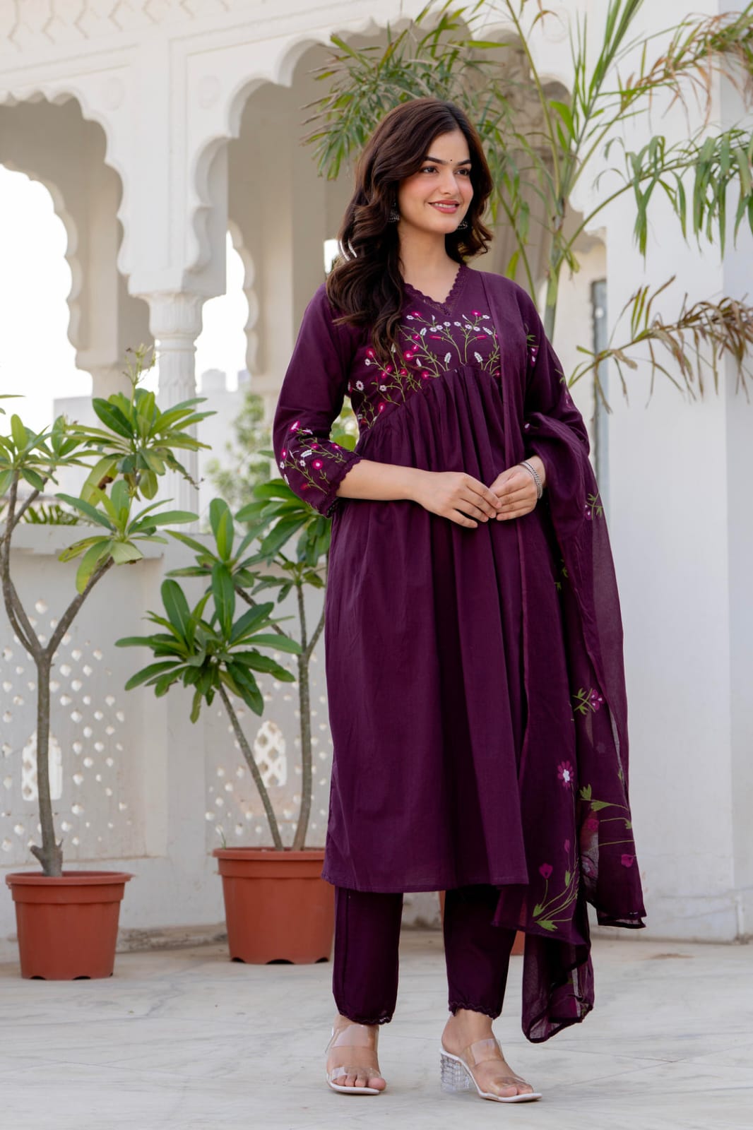 Embroidered Anarkali Kurta Set with Pant & Dupatta