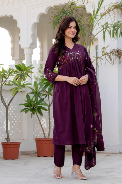 Embroidered Anarkali Kurta Set with Pant & Dupatta