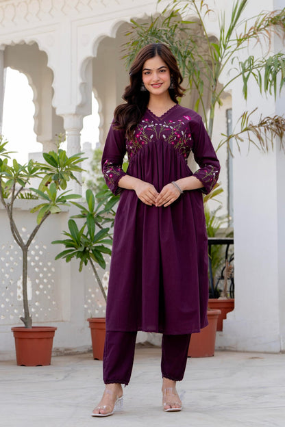 Embroidered Anarkali Kurta Set with Pant & Dupatta