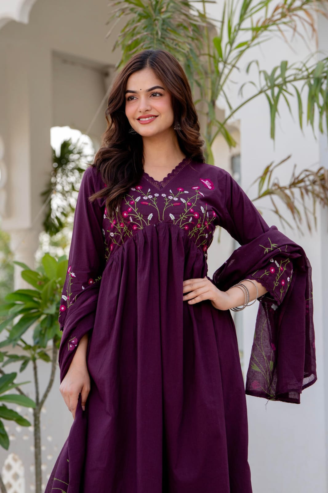 Embroidered Anarkali Kurta Set with Pant & Dupatta