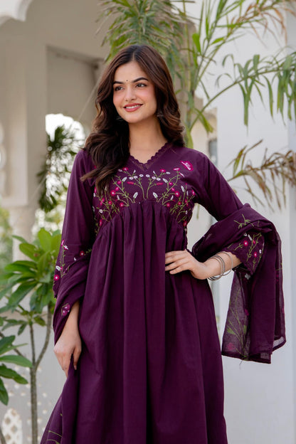 Embroidered Anarkali Kurta Set with Pant & Dupatta
