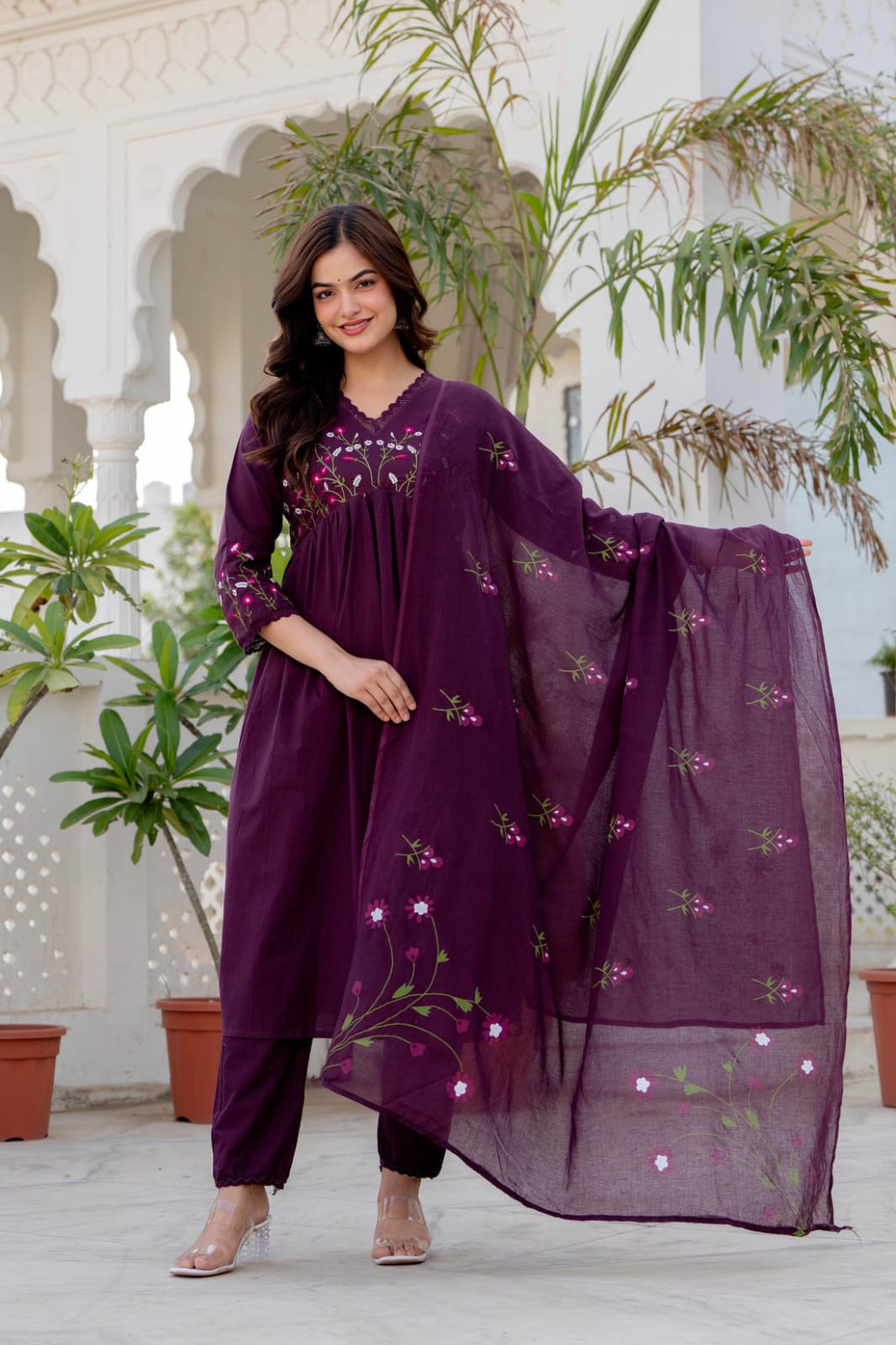 Embroidered Anarkali Kurta Set with Pant & Dupatta