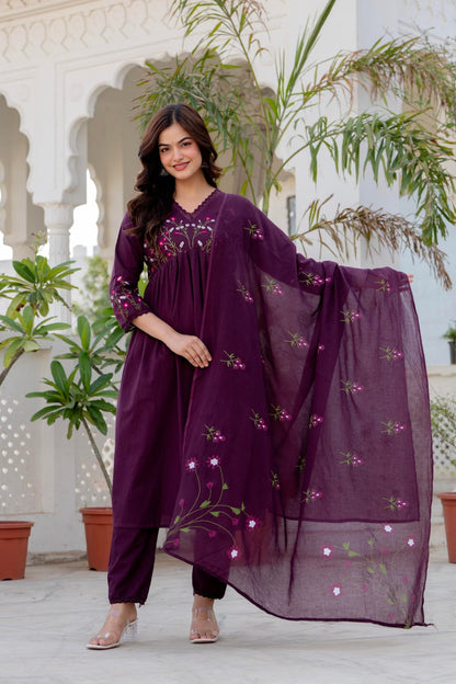 Embroidered Anarkali Kurta Set with Pant & Dupatta