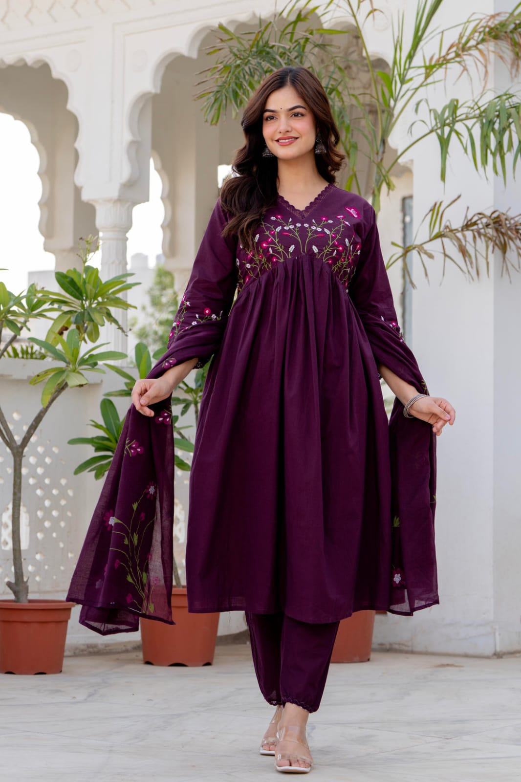 Embroidered Anarkali Kurta Set with Pant & Dupatta