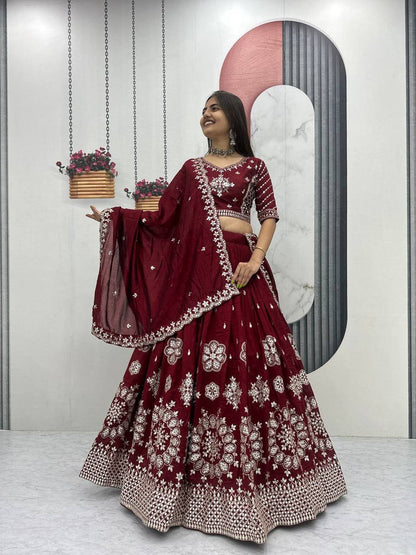Heavy Pure Vichitra Silk Embroidered Lehenga Choli Set with Dupatta