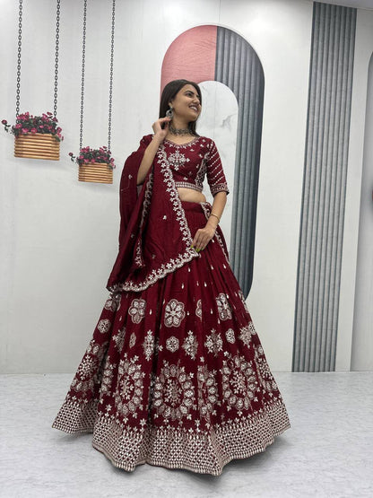 Heavy Pure Vichitra Silk Embroidered Lehenga Choli Set with Dupatta