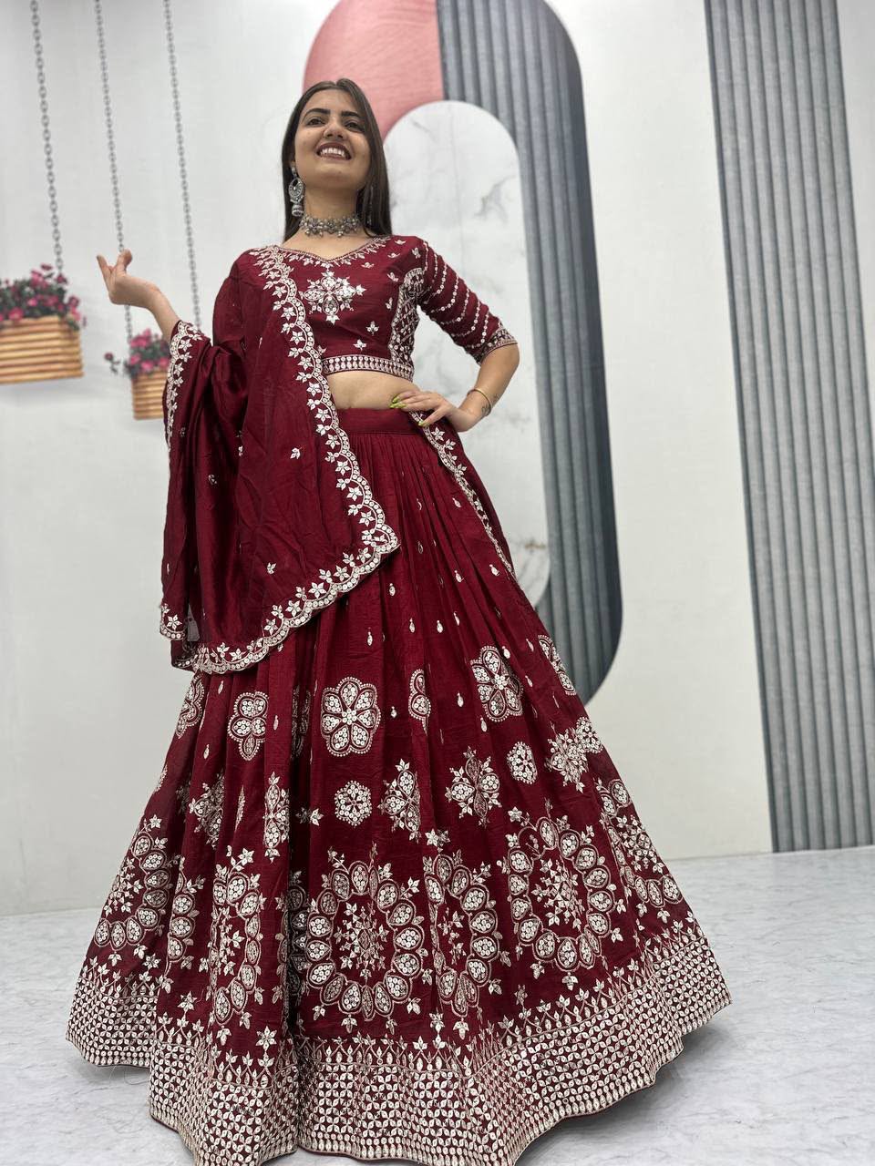 Heavy Pure Vichitra Silk Embroidered Lehenga Choli Set with Dupatta