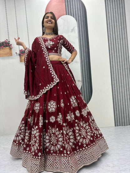 Heavy Pure Vichitra Silk Embroidered Lehenga Choli Set with Dupatta