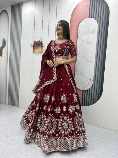 Heavy Pure Vichitra Silk Embroidered Lehenga Choli Set with Dupatta