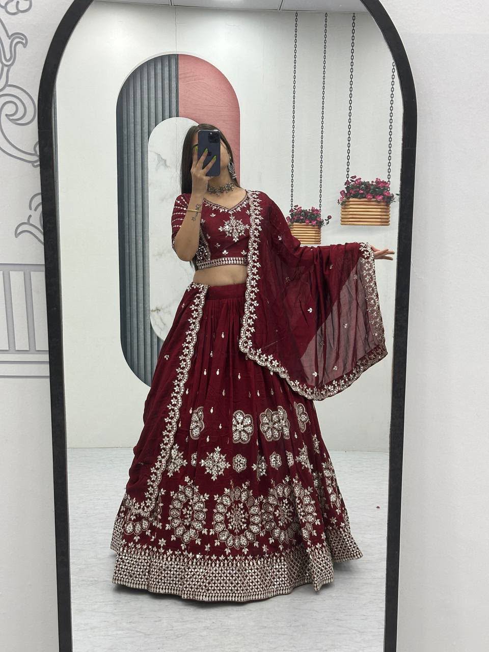 Heavy Pure Vichitra Silk Embroidered Lehenga Choli Set with Dupatta