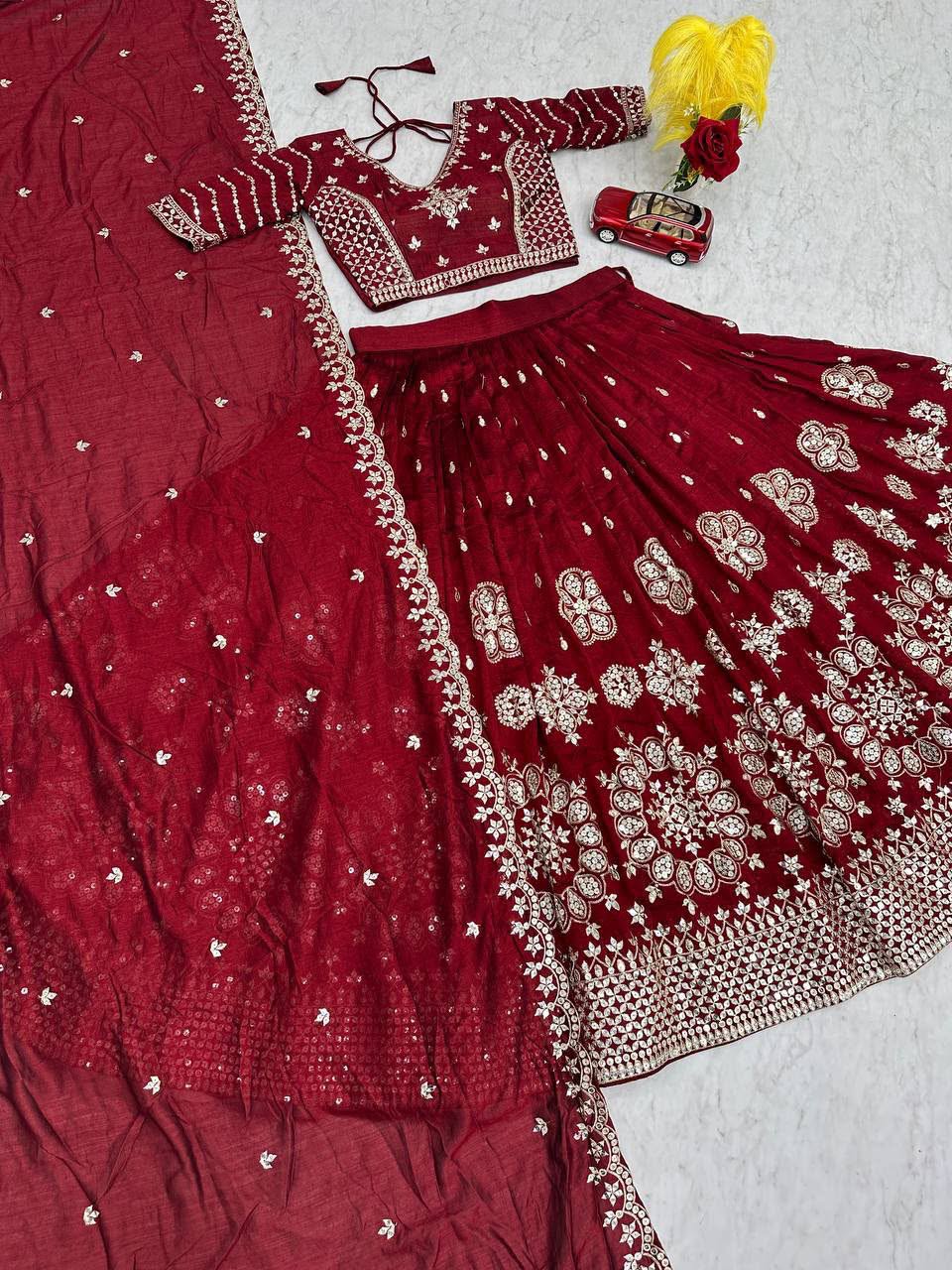 Heavy Pure Vichitra Silk Embroidered Lehenga Choli Set with Dupatta
