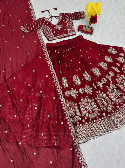 Heavy Pure Vichitra Silk Embroidered Lehenga Choli Set with Dupatta