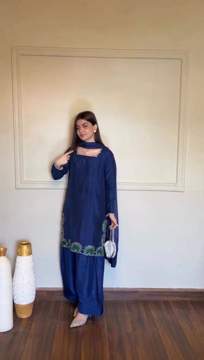 Designer American Silk Farshi Palazzo Set with Dupatta