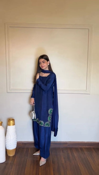 Designer American Silk Farshi Palazzo Set with Dupatta