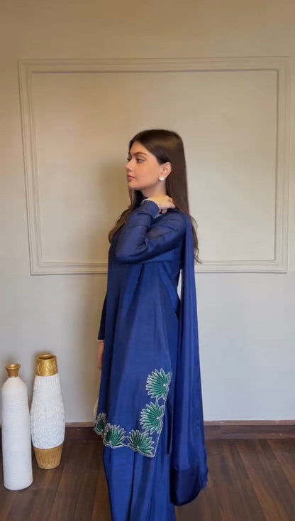 Designer American Silk Farshi Palazzo Set with Dupatta
