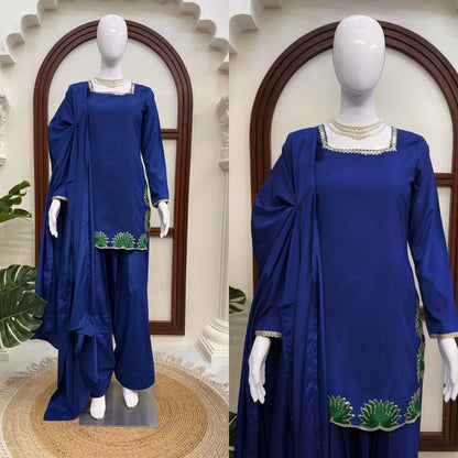 Designer American Silk Farshi Palazzo Set with Dupatta