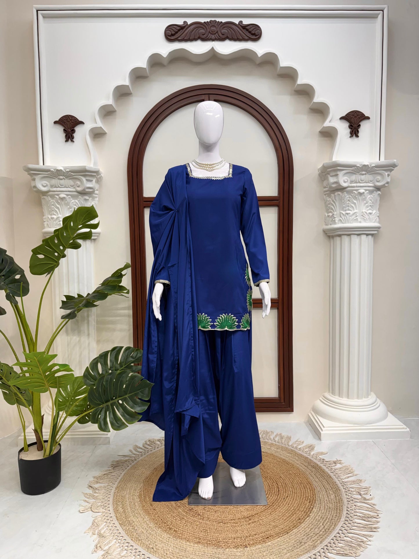 Designer American Silk Farshi Palazzo Set with Dupatta