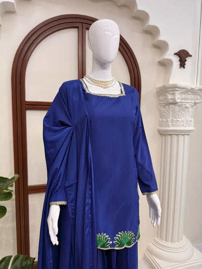 Designer American Silk Farshi Palazzo Set with Dupatta