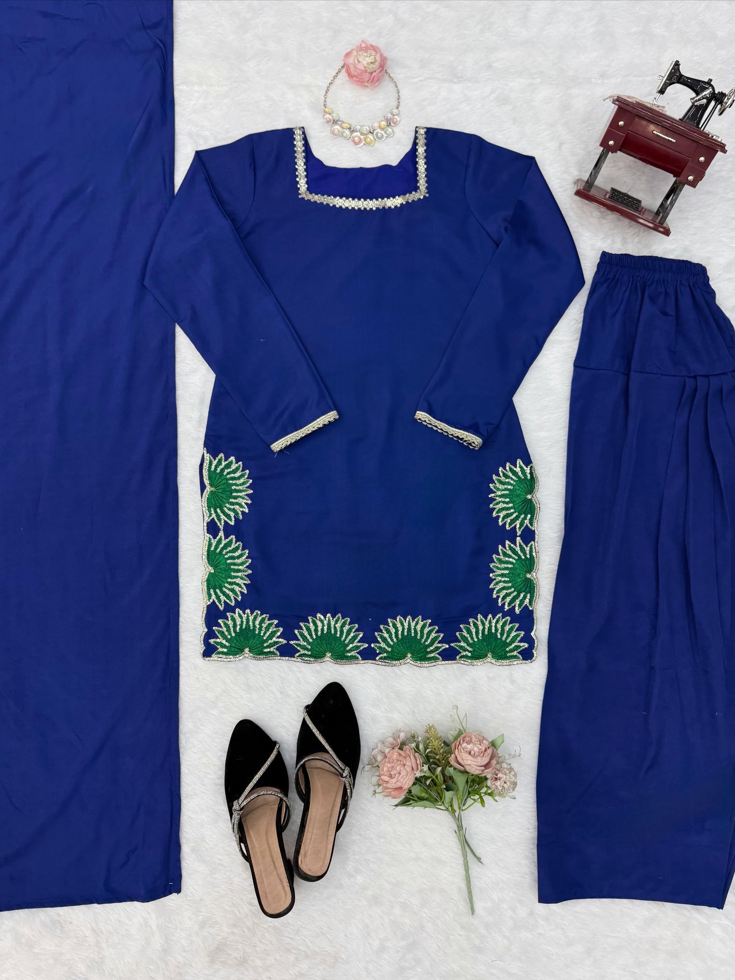 Designer American Silk Farshi Palazzo Set with Dupatta