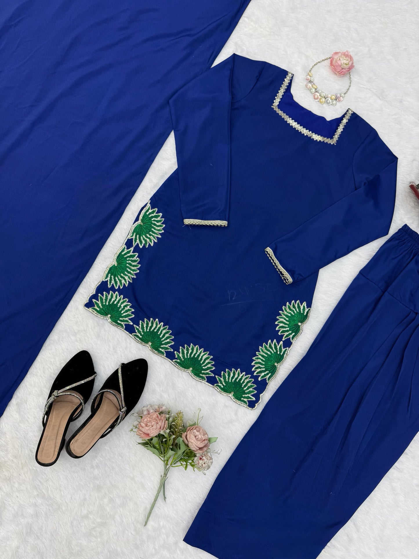Designer American Silk Farshi Palazzo Set with Dupatta