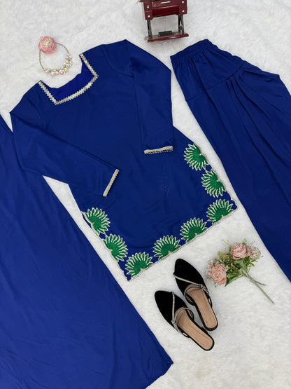 Designer American Silk Farshi Palazzo Set with Dupatta