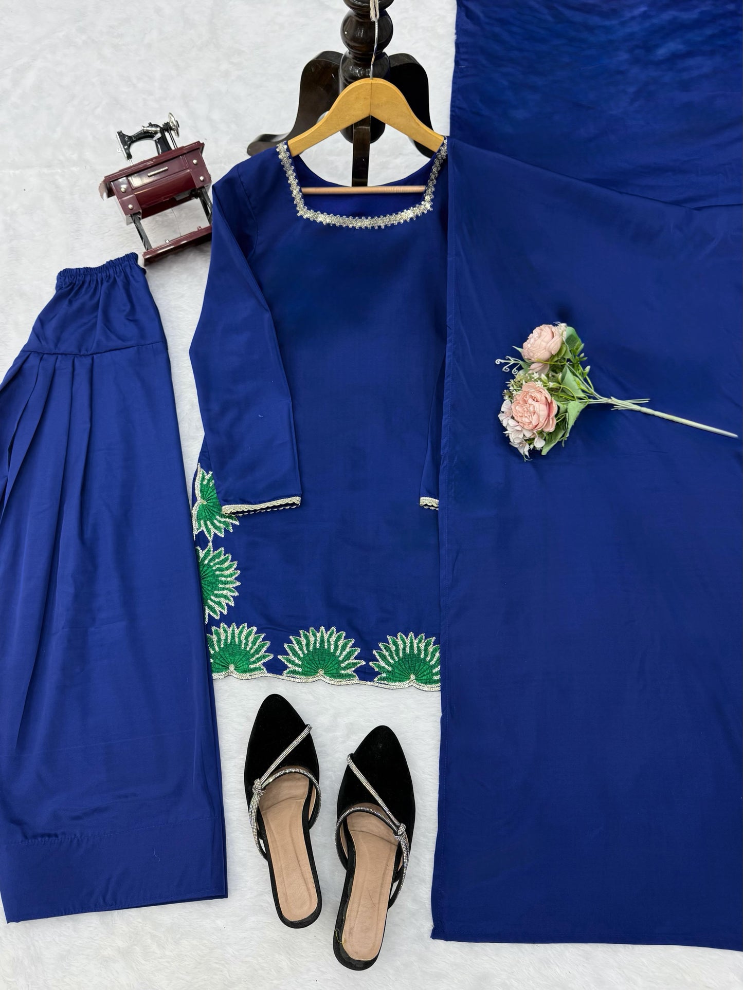 Designer American Silk Farshi Palazzo Set with Dupatta