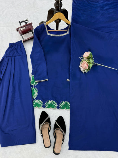 Designer American Silk Farshi Palazzo Set with Dupatta