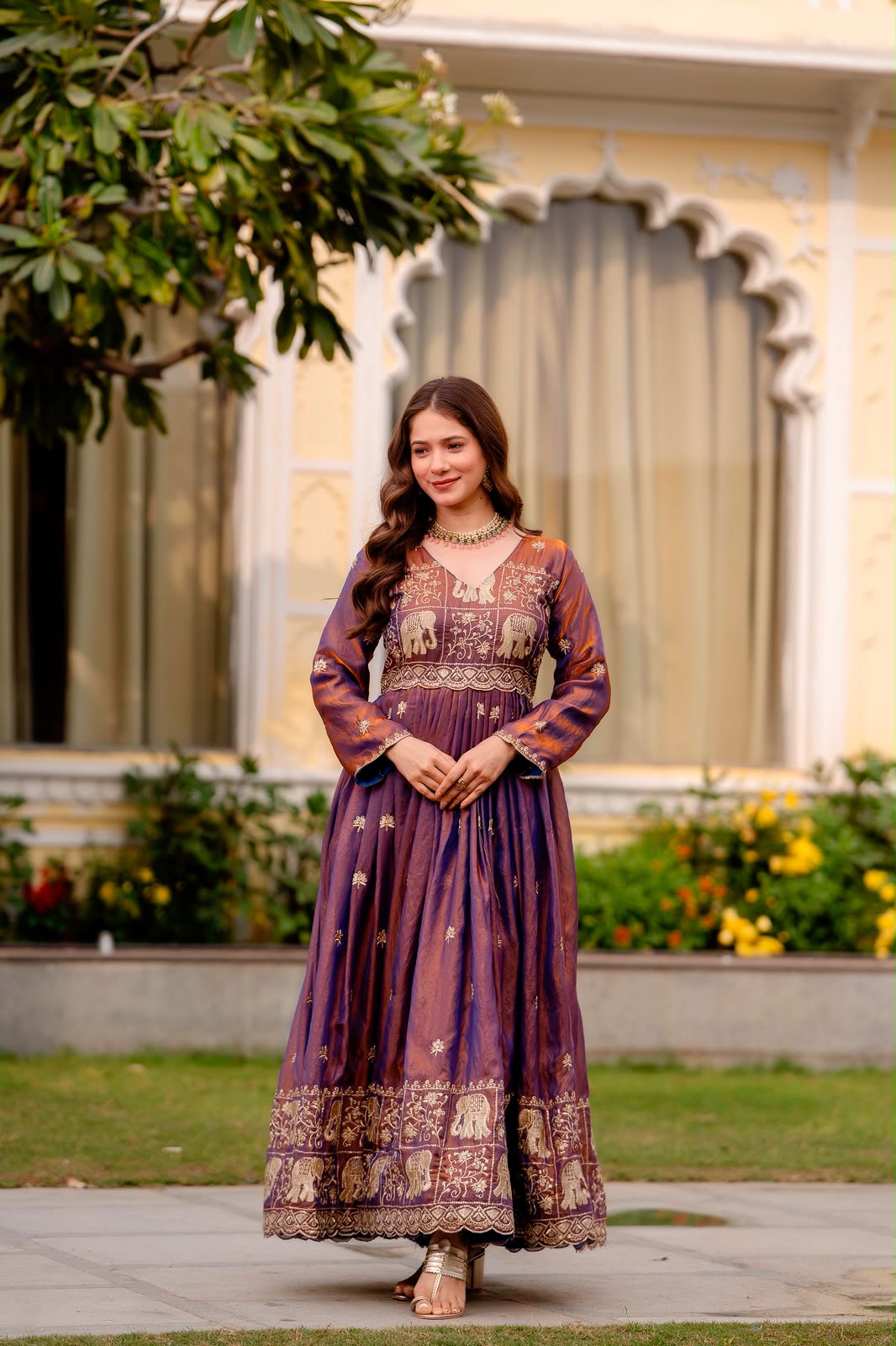 Rang Rasiya Dual Tone Fendy Satin Embroidered Gown Set with Dupatta