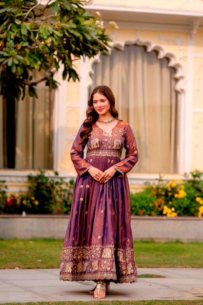 Rang Rasiya Dual Tone Fendy Satin Embroidered Gown Set with Dupatta