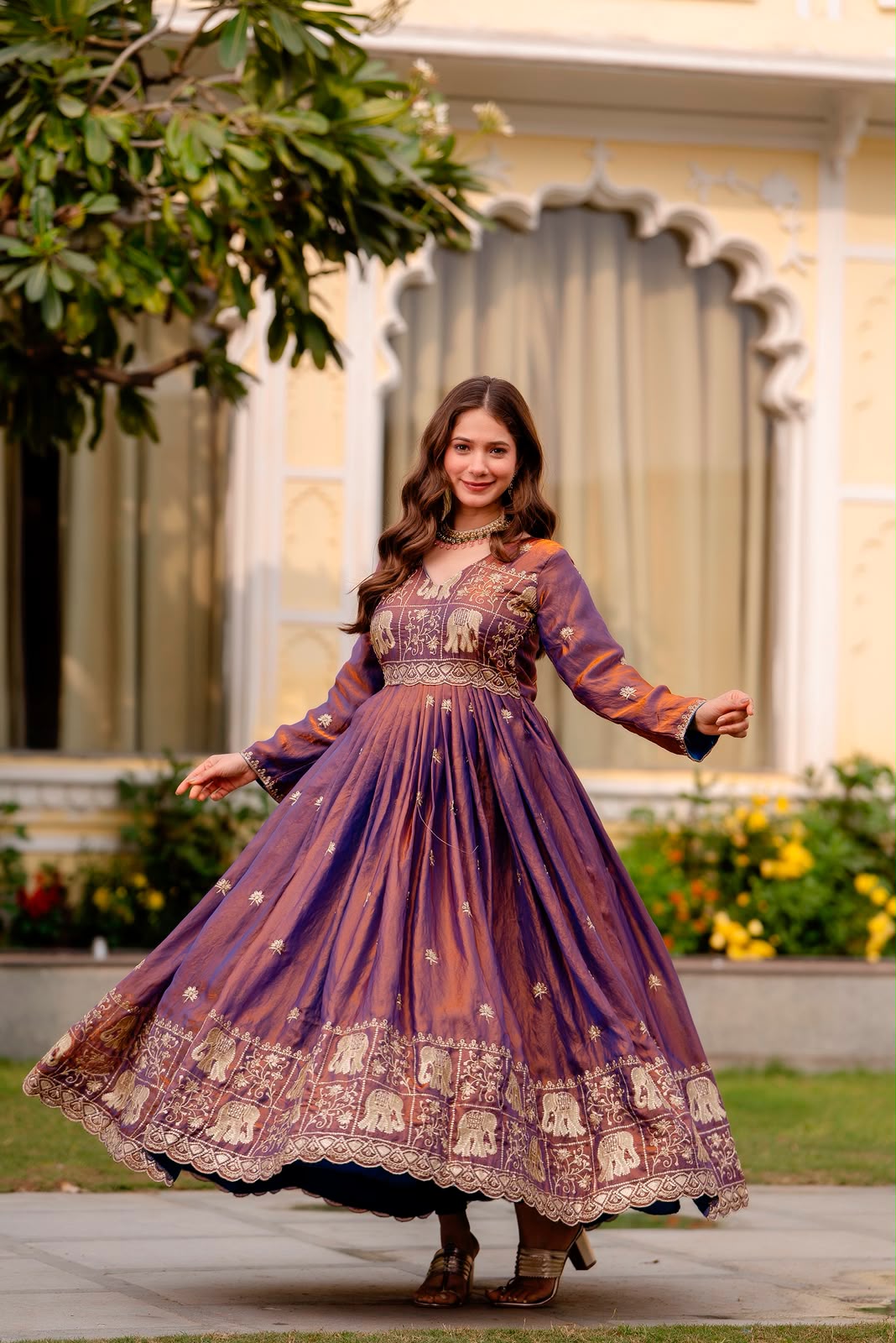 Rang Rasiya Dual Tone Fendy Satin Embroidered Gown Set with Dupatta