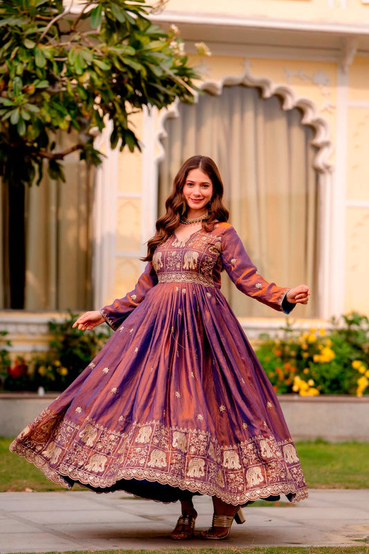 Rang Rasiya Dual Tone Fendy Satin Embroidered Gown Set with Dupatta