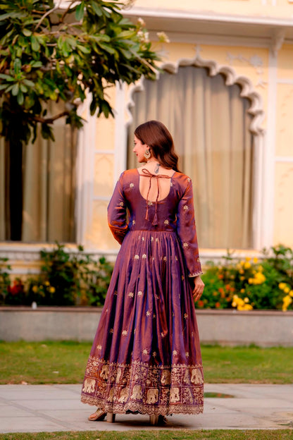 Rang Rasiya Dual Tone Fendy Satin Embroidered Gown Set with Dupatta