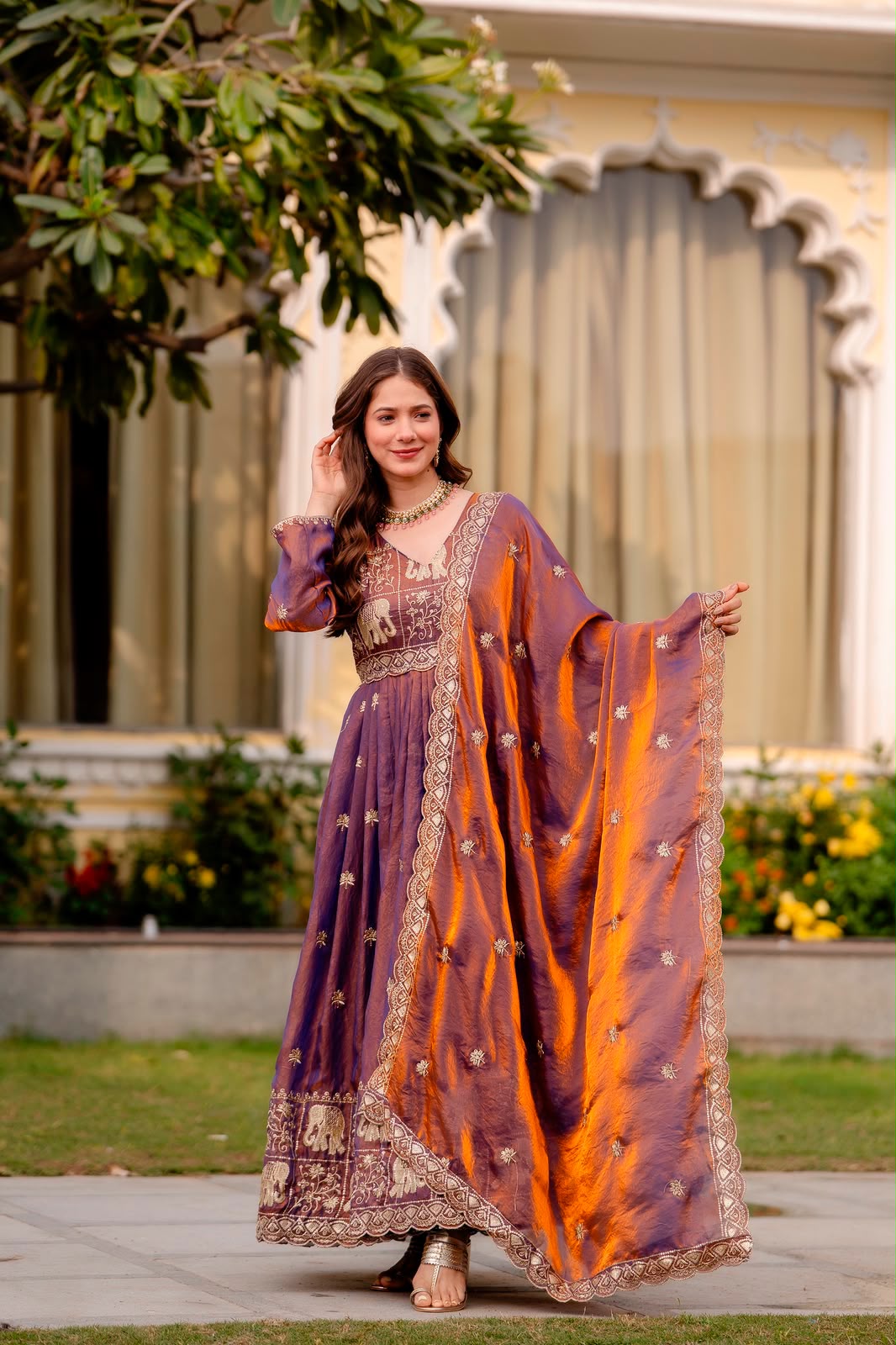 Rang Rasiya Dual Tone Fendy Satin Embroidered Gown Set with Dupatta