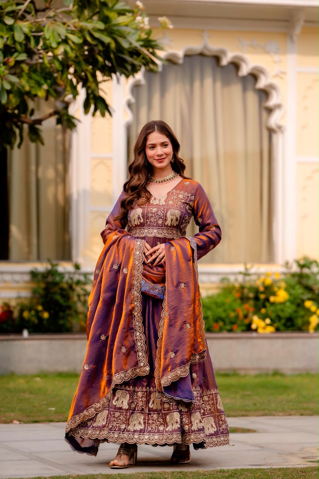 Rang Rasiya Dual Tone Fendy Satin Embroidered Gown Set with Dupatta