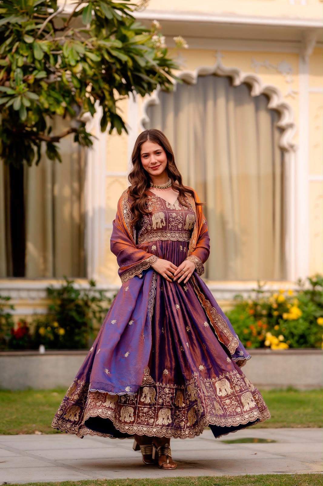 Rang Rasiya Dual Tone Fendy Satin Embroidered Gown Set with Dupatta