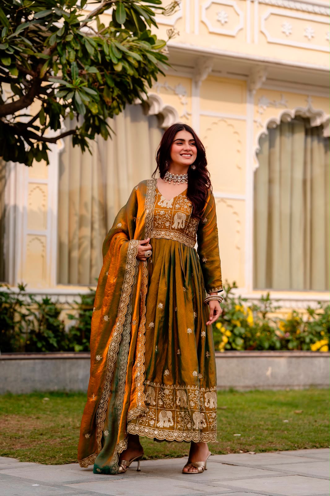 Rang Rasiya Dual Tone Fendy Satin Embroidered Gown Set with Dupatta