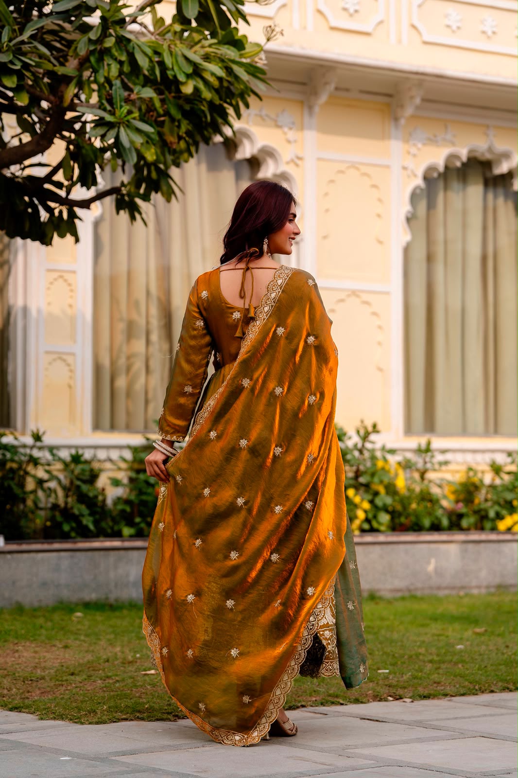 Rang Rasiya Dual Tone Fendy Satin Embroidered Gown Set with Dupatta