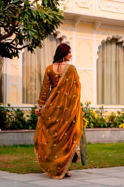 Rang Rasiya Dual Tone Fendy Satin Embroidered Gown Set with Dupatta