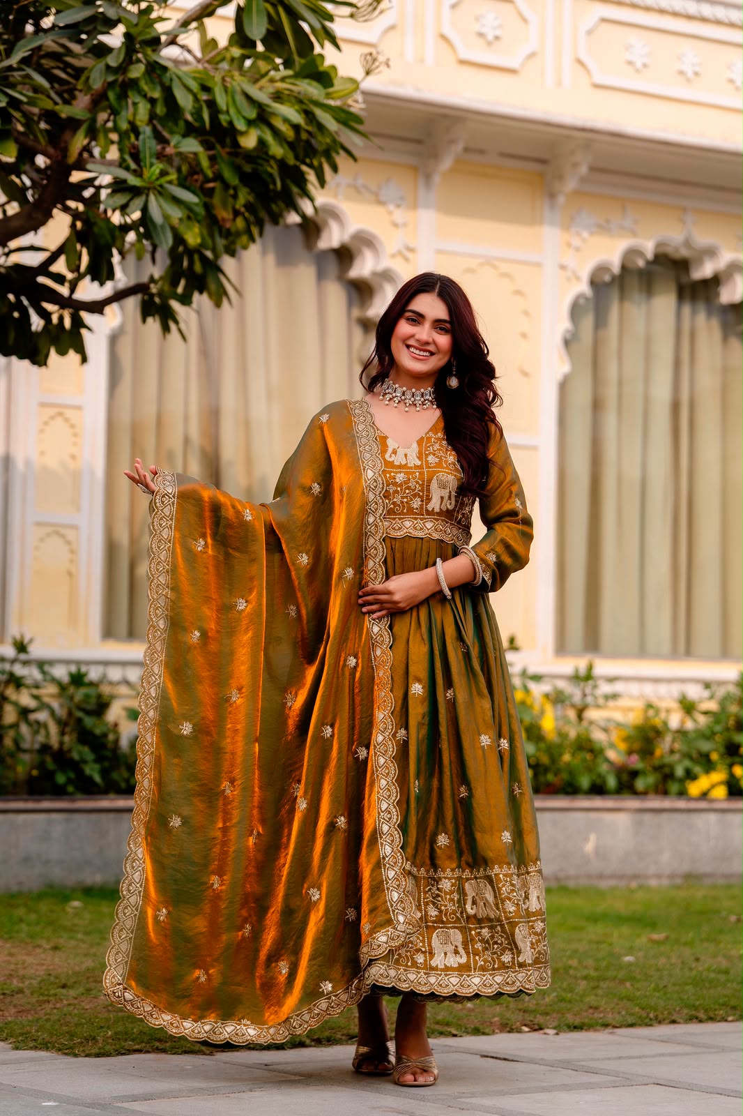 Rang Rasiya Dual Tone Fendy Satin Embroidered Gown Set with Dupatta