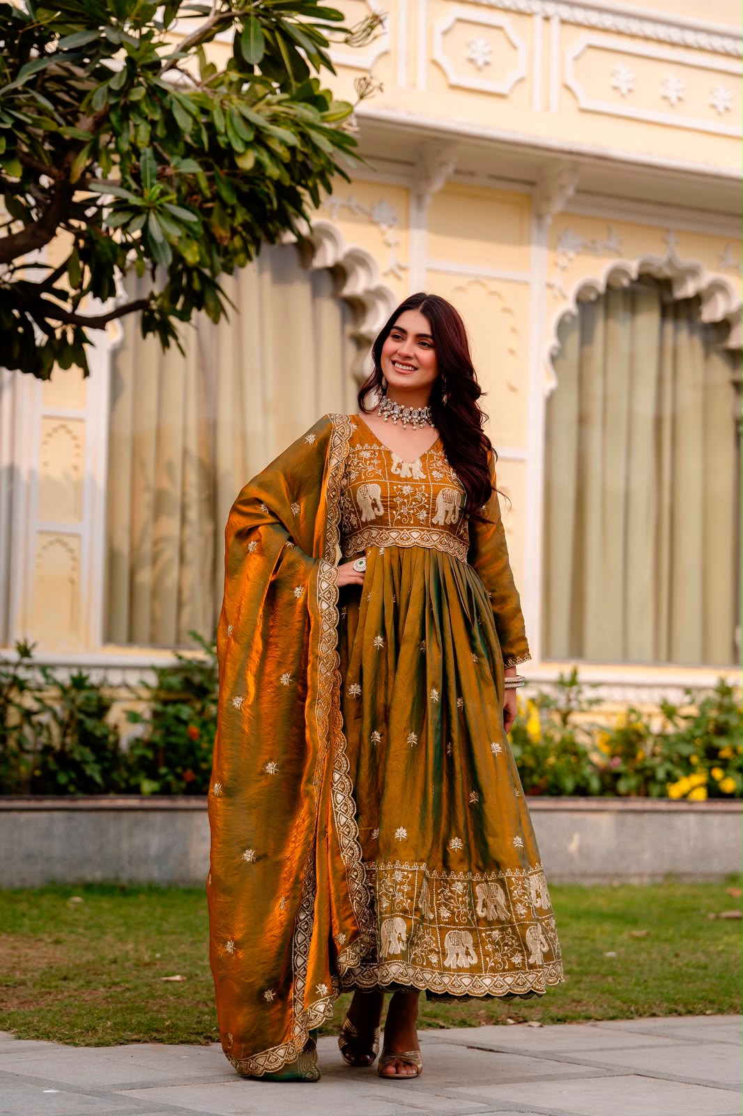 Rang Rasiya Dual Tone Fendy Satin Embroidered Gown Set with Dupatta