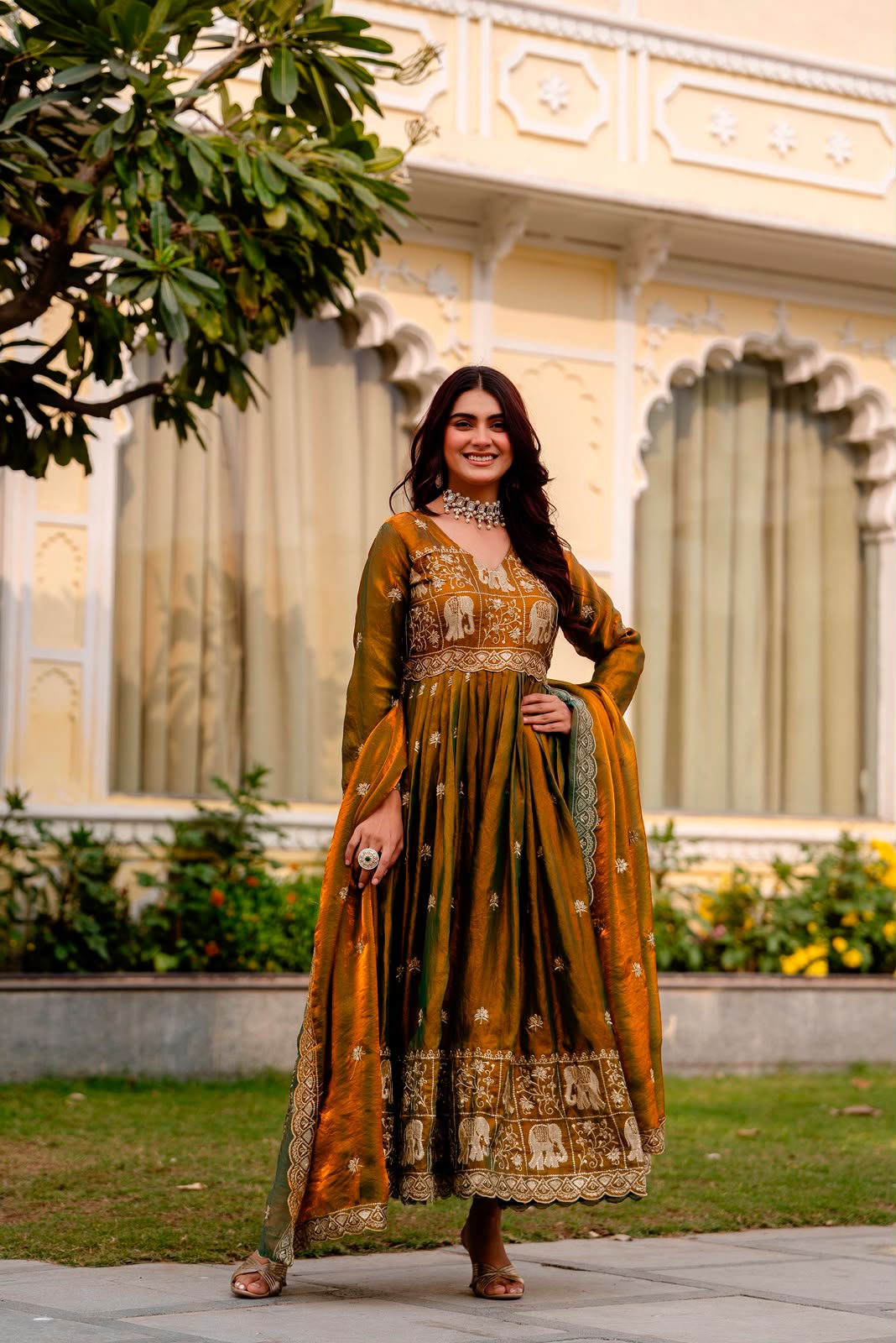 Rang Rasiya Dual Tone Fendy Satin Embroidered Gown Set with Dupatta