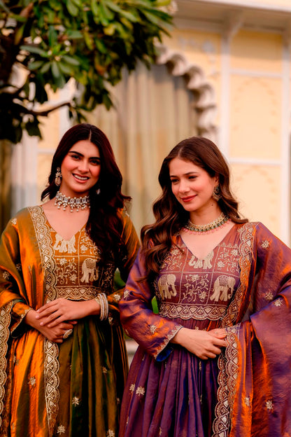 Rang Rasiya Dual Tone Fendy Satin Embroidered Gown Set with Dupatta