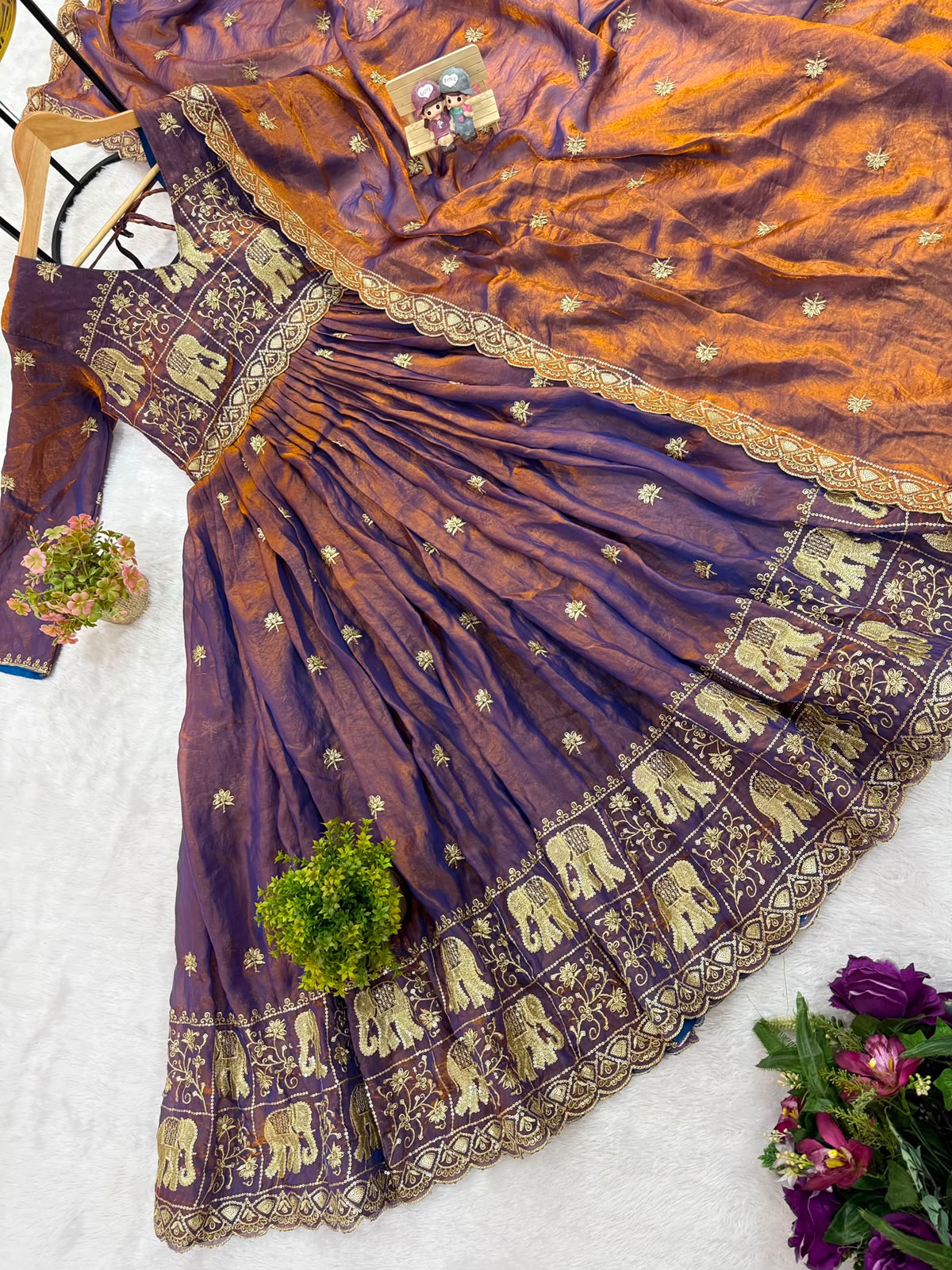 Rang Rasiya Dual Tone Fendy Satin Embroidered Gown Set with Dupatta