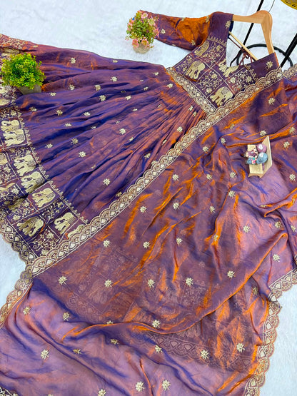 Rang Rasiya Dual Tone Fendy Satin Embroidered Gown Set with Dupatta