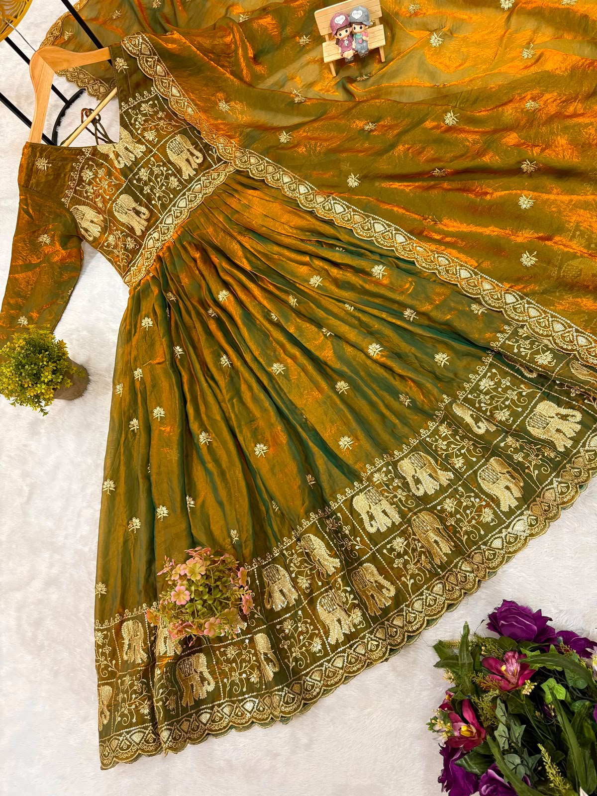 Rang Rasiya Dual Tone Fendy Satin Embroidered Gown Set with Dupatta